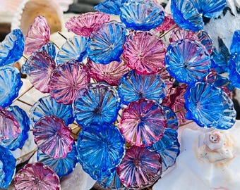 Glass Flower Pin Charms: Pink & Blue Millinery Headpins with Brass Wire