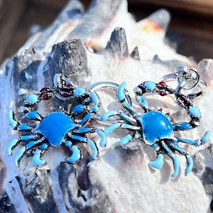 Blue Crab Dangle Earrings / Metal Alloy Enamel Earrings /Ocean Beach Sea Earrings / Crab Jewelry. {F6-215#
