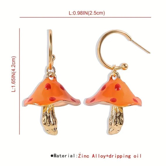 Mushroom Drop Earrings: Enchanted Forest Dangles View 6
