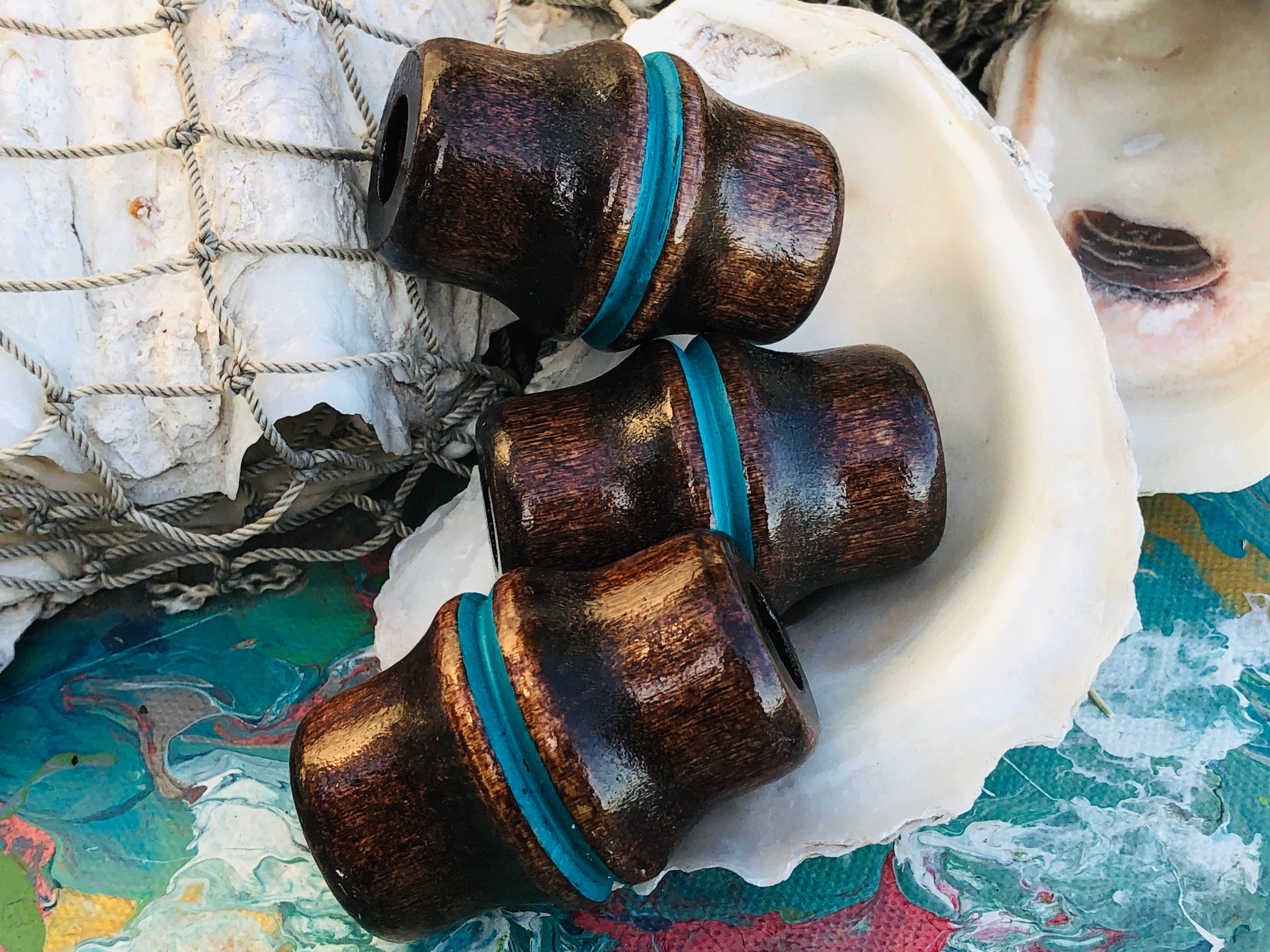 1970's Huge Wood Beads/ Bamboo Shape Dark Brown Beads/ Large