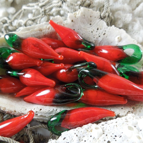 10 Red Chili Pepper Charms 30mm Wholesale Lampwork Glass Etsy