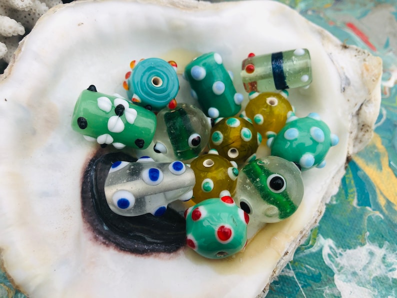 12pcs Vintage Handmade Venetian BeadsDotted Lampwork Beads Polka Dot Glass Beads Raised Dots Beads C4-90#00696{} SUPPLY