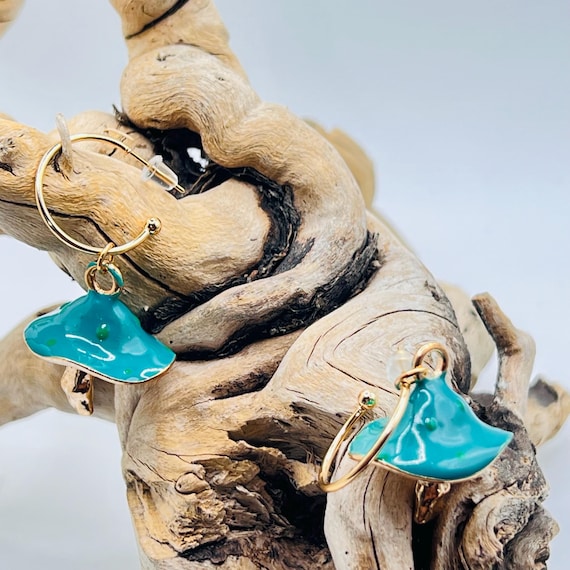 Mushroom Drop Earrings: Turquoise Enchanted Forest Dangles