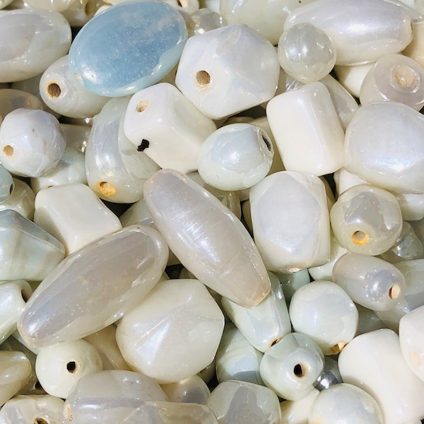 Vintage 50  Mixed Up Milky White Luster Glass Beads / White Color Glass Beads. {I1-1680#002601}