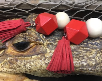 Boho Holz Perlen Quaste Ohrringe: Chunky Baumeln Ohrringe