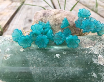 20pc Turquoise Glass Flower Charms: Handmade Brass Headpins