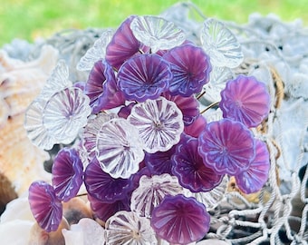 8pc Glass Flower Headpins-Glass Headpins - Millinery - Flower Beads - Handcrafted - Brass Wire. {Z3-3064#5152}