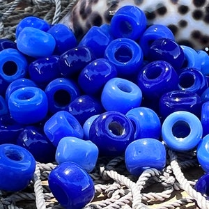 50 Vintage Blue Glass Crow Beads - 9mm Roller Beads
