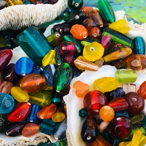 50pc Vintage Handmade Glass Beads: Mixed Shapes, Jewelry Supplies