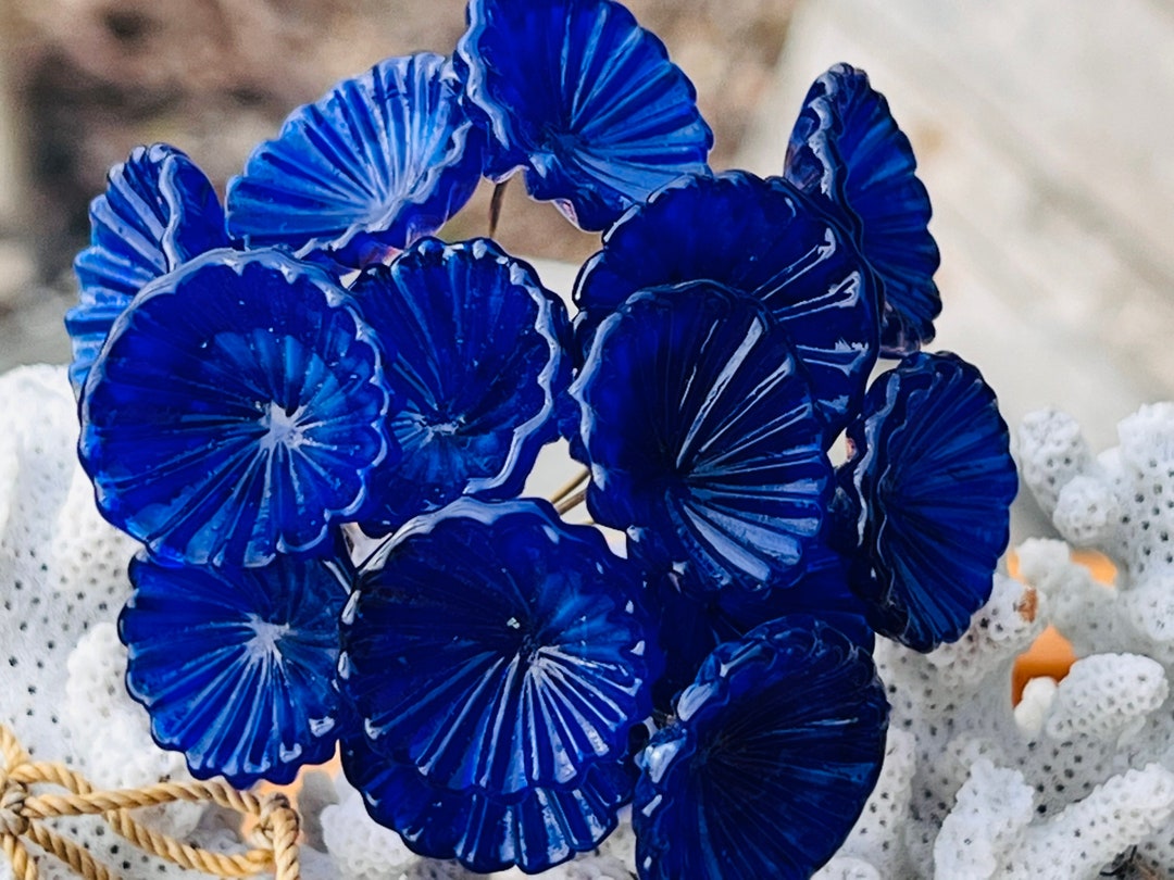 SUPPLY 6pc Blue Glass Flower Headpinsglass Headpins Etsy