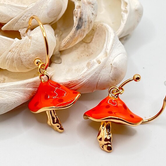 Mushroom Drop Earrings: Enchanted Forest Dangles
