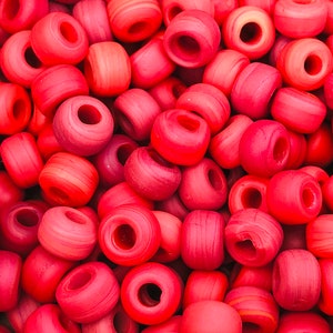 50 Stück Bunte Rote Matte Glas Krähe Roller Perlen - Makramee Perlen - Große Loch Perlen /Glasperlen. {C5-96#00859}