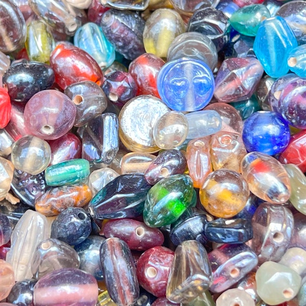 50grams  Vintage Mix Carnival Glass Beads/ BULK  Assorted Shapes  Beads /Vintage Jewelry Supplies.{P3-1575#02072}