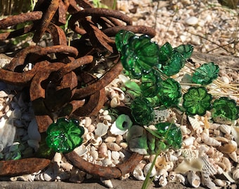 6pc Green Glass Flower Headpins: Handcrafted Brass Wire Millinery