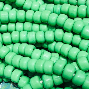 50pc Green Opaque Glass Crow Roller Beads - Macrame Beads - Large Hole Beads /Glass Beads . {E4-169#01107}
