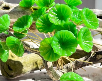 SUPPLY: 8pc Vintage Green Glass Flower Headpins,Charms- Glass Headpins -Millinery - Flower Beads - Handcrafted - Brass Wire. {O3-1571#1779}