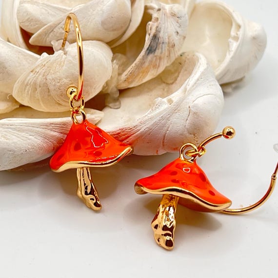 Mushroom Drop Earrings: Enchanted Forest Dangles View 5