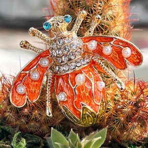 Vintage Rhinestone Beetle Brooch: Insect Pin, Scarf Clip (2 inch)