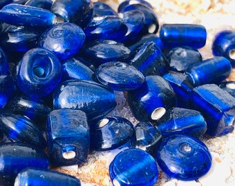SUPPLY: 50grams Vintage Small  Blue Glass Beads, Blue Beads, Mix Shape Glass Beads. {F5-212#01398}
