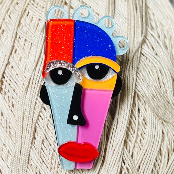 Abstract Portrait Brooch: Acrylic Hip Hop Style Pin
