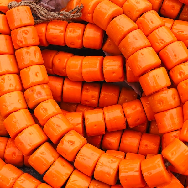 SUPPLY: 17 Orange Vintage Trade Nepali Porous Glass Beads / Lamp Work Glass Beads /Rustic Beads / Large Hole Beads.{Q2-1600#2196}