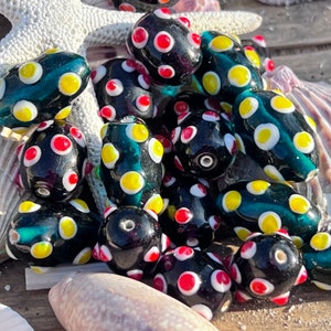 18pc Set of  Vintage Dotted Lampwork Glass Beads/  Polka Dot Glass Beads/ Raised Dots Beads. {R6-1649#02445}