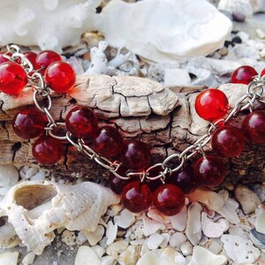 Cherry Red Glass Beaded Bracelet - 9 Inch