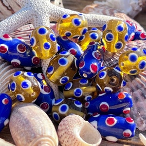 22pc Set of  Vintage Dotted Lampwork Glass Beads/  Polka Dot Glass Beads/ Raised Dots Beads. {R6-1649#02445}