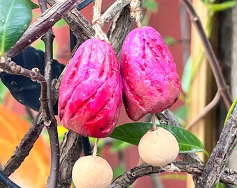 Hand-Painted Terra Cotta Pod Beads: Ceramic Jewelry Pair