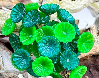 8pc Green Glass Flower Headpins: Handmade Brass Wire Millinery Supply