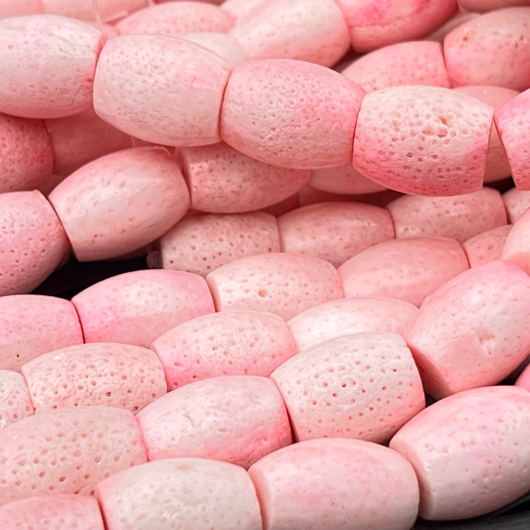 10 Large Pink Coral Barrel Beads /sponge Coral Bead / Jewelry Beads