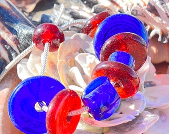 11 Stück Vintage Lampwork Glasperlen: Großes Loch Fokalperlen