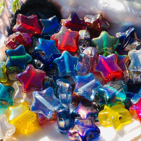 25pc Vintage Carnival Glass Aurora Borealis Star Beads- Mix Color Glass Beads.{A5-19#00110}