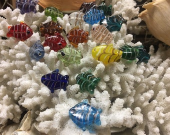 10 Lampwork Fish Glass Beads: Colorful Art Glass Charms (20mm)