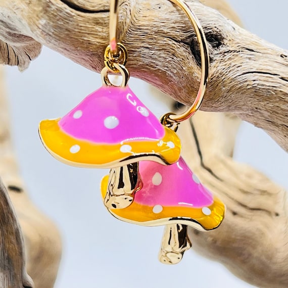 Colorful Mushroom Drop Earrings: Enchanted Forest Dangles