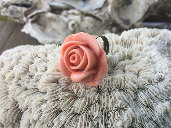 Rose Adjustable Brass filigree Ring/ Gift for Her Red Flower Filigree Ring {A9-34#00153} JEWELRY
