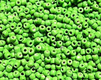 Antique Venetian Green Glass Seed Beads: 6/0, 30 grams