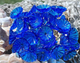 8pc Dark Blue Glass Flower Headpins: Millinery Charms