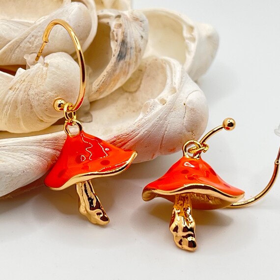 Mushroom Drop Earrings: Enchanted Forest Dangles View 2