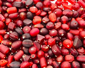 50g Vintage Red Sea Glass Beads: Matte Assorted Jewelry Supplies