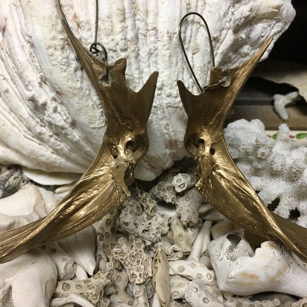 SUPPLY: Wild  Style Fish Bone Earrings/ Natural Jewelry / Water and Wildlife Earrings/ Gold Fish Bone Earrings {F9-228#001518}