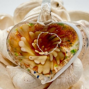 Inner Flower Heart Lampwork Pendants / Glass Heart  / Heart Charm /Blown Glass Pendant. {N7-1557#01731}
