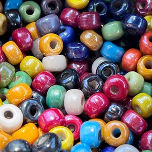 50 Stück bunte Luster Mix Glas Krähenroller Perlen - Makramee Perlen - Großloch Perlen / Glasperlen. {N2-1531#001564}
