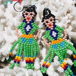 Mexican Lady Earrings: Beaded Fiesta Tassel Earrings, Boho Hippie Style