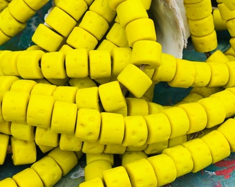 SUPPLY: 17 Yellow Vintage Trade Nepali Porous Glass Beads / Lamp Work Glass Beads /Rustic Beads / Large Hole Beads.{Q2-1600#2198}