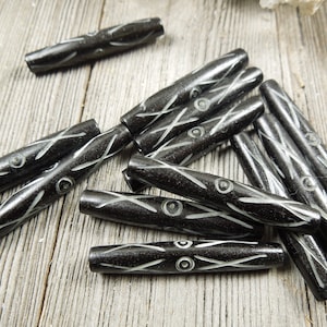 6pc Carved Bone Tube Beads /Beads /Jewelry / craft //Rustic/Tube Beads/Carved Bone/ Black Bone.{N6-1553#01692}