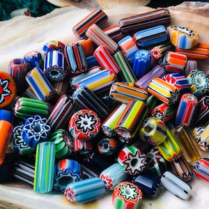 50g Vintage Chevron Beads: Mixed African Trade Glass Beads