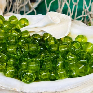 50pc  Macrame Beads -Apple Green Glass Crow Bead  - Made in Italy -Glass Crow Rollers Beads. {R3-1574#01866