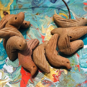 10pc Terra-cotta Birds / Ceramic Beads  / Hand Made / 22mm.{A4-16#00102}