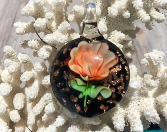 SUPPLY: Lampwork Glass Pendant / 47mm / Flower Pendant / Flat Round Pendant /Jewelry Supply / Focal Pendant.{C4-91#00823}